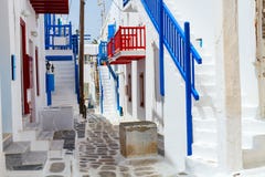 Traditional street of Mykonos island in Greece royalty free stock photography Traditional street of Mykonos island in Greece royalty free stock photography