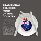 Traditioneel heerlijk voedsel van de affiche van het land van Nieuw Zeeland Oceanian nationaal dessert Vectorillustratiecake met royalty-vrije illustratie Traditioneel heerlijk voedsel van de affiche van het land van Nieuw Zeeland Oceanian nationaal dessert Vectorillustratiecake met royalty-vrije illustratie