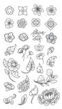 Traditionele bloem en blad geïsoleerde lijnpictogrammen azië japans thais chinees royalty-vrije illustratie Traditionele bloem en blad geïsoleerde lijnpictogrammen azië japans thais chinees royalty-vrije illustratie