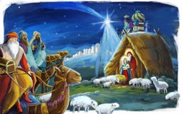 Traditionele Kerstmisscène met heilige familie voor verschillend gebruik royalty-vrije illustratie Traditionele Kerstmisscène met heilige familie voor verschillend gebruik royalty-vrije illustratie