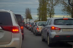 Traffic jam with row of cars on highway during rush hour. royalty free stock images Traffic jam with row of cars on highway during rush hour. royalty free stock images