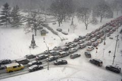 Traffic jam in winter