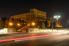 Traffic motion in Bucharest, Romania, at Casa Poporului - Romanian Parliament