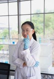 Tragende Gl?ser des Asiatinwissenschaftlers stehen im Laborraum stockfotografie Tragende Gl?ser des Asiatinwissenschaftlers stehen im Laborraum stockfotografie