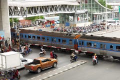 The train is going through the road stock images The train is going through the road stock images