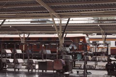 Trains on the railway station in the country. royalty free stock image Trains on the railway station in the country. royalty free stock image