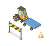 Traktor-Arbeitsmaschinerie-und Verkehrsschild-Ikonen lizenzfreie abbildung Traktor-Arbeitsmaschinerie-und Verkehrsschild-Ikonen lizenzfreie abbildung