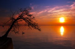 Tramonto nel lago - lago Garda - l'Italia immagine stock libera da diritti Tramonto nel lago - lago Garda - l'Italia immagine stock libera da diritti