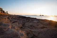 Tramonto vicino al San Antonio Beach Ibiza, Spagna fotografia stock Tramonto vicino al San Antonio Beach Ibiza, Spagna fotografia stock