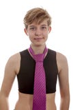 Transgender pojken i bärande limbindning och hångla bandet royaltyfri bild Transgender pojken i bärande limbindning och hångla bandet royaltyfri bild