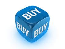 Translucent Blue Dice With Buy Sign Stock Image