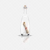 Transparent bottle with a message, scroll and cork. Vector illustration stock illustration Transparent bottle with a message, scroll and cork. Vector illustration stock illustration