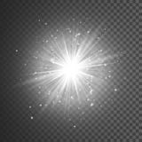 Transparent glow light effect. Star burst with sparkles. White glitter. Vector illustration