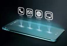 Transparent smartphone with apps on three dimensional screen royalty free stock images Transparent smartphone with apps on three dimensional screen royalty free stock images