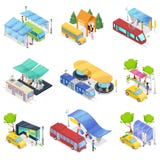 Transporte público da cidade 3D ajustada isométrica ilustração stock Transporte público da cidade 3D ajustada isométrica ilustração stock
