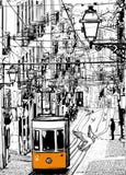 Tranvía típico en Lisboa cerca del cuadrado de Chiado libre illustration Tranvía típico en Lisboa cerca del cuadrado de Chiado libre illustration