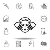 Tratamiento facial del balneario con el icono del esquema del masaje Sistema detallado del balneario y relajar el icono de los ej stock de ilustración Tratamiento facial del balneario con el icono del esquema del masaje Sistema detallado del balneario y relajar el icono de los ej stock de ilustración