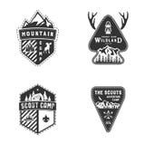 Travel badges, outdoor activity logo collection. Scout camps emblems. Vintage hand drawn travel badge design. Stock vector illustration Travel badges, outdoor activity logo collection. Scout camps emblems. Vintage hand drawn travel badge design. Stock vector illustration