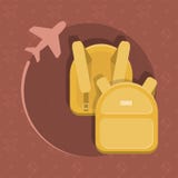 A travel bags on a brown background. Yellow luggages with an airplane. Vector illustration. Stock Photo A travel bags on a brown background. Yellow luggages with an airplane. Vector illustration. Stock Photo
