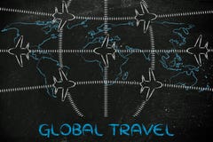 Travel industry: airplanes and air traffic over world map vector illustration Travel industry: airplanes and air traffic over world map vector illustration