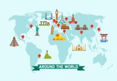 Travel landmarks on world map vector illustration vector illustration Travel landmarks on world map vector illustration vector illustration
