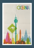 Travel Oceania landmarks skyline vintage poster stock illustration Travel Oceania landmarks skyline vintage poster stock illustration