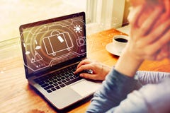 Travel theme with man using a laptop royalty free stock photos Travel theme with man using a laptop royalty free stock photos