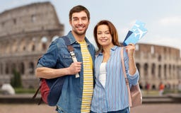 Happy couple with air tickets, bags and passport stock photos Happy couple with air tickets, bags and passport stock photos