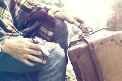 Traveler woman resting admiring the surrounding landscape royalty free stock image Traveler woman resting admiring the surrounding landscape royalty free stock image
