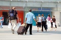 Travelers And Shoppers Royalty Free Stock Image Travelers And Shoppers Royalty Free Stock Image