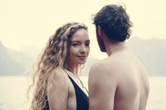 Traveling couple having a romantic moment stock image Traveling couple having a romantic moment stock image