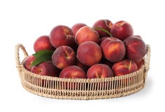 Tray of delicious ripe peaches isolated stock image Tray of delicious ripe peaches isolated stock image