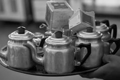 Tray with kettles and tea stock image Tray with kettles and tea stock image