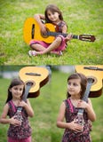 Tre immagini di bella ragazza con una chitarra fotografia stock libera da diritti Tre immagini di bella ragazza con una chitarra fotografia stock libera da diritti
