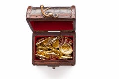 Treasure Chest With Gold Coins On White Royalty Free Stock Photos