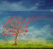 Tree of love. Tree of hearts, valentines day background,illustration Tree of love. Tree of hearts, valentines day background,illustration