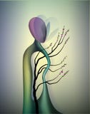 Tree soul in the spring time, man shape tree in blossom, spring dream icon concept, surrealism, royalty free illustration Tree soul in the spring time, man shape tree in blossom, spring dream icon concept, surrealism, royalty free illustration