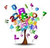 Tree With Balloons In The Shape Of Letters And Num Stock Photography