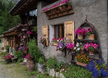 Flowery village in the French Alps stock image Flowery village in the French Alps stock image