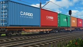 Tren de carga con los contenedores para mercancías stock de ilustración Tren de carga con los contenedores para mercancías stock de ilustración