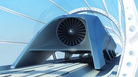 Treno futuristico della monorotaia in tunnel rappresentazione 3d immagine stock Treno futuristico della monorotaia in tunnel rappresentazione 3d immagine stock