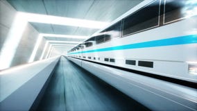 Treno moderno futuristico, azionamento veloce della monorotaia in tunnel di fi di sci, coridor Concetto di futuro Animazione real illustrazione di stock Treno moderno futuristico, azionamento veloce della monorotaia in tunnel di fi di sci, coridor Concetto di futuro Animazione real illustrazione di stock