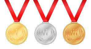 Tres medallas de los Juegos Olímpicos Medalla de oro Medallista de plata libre illustration Tres medallas de los Juegos Olímpicos Medalla de oro Medallista de plata libre illustration