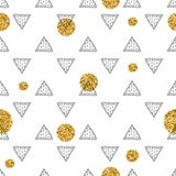 Triangles and golden circles, sequins. Seamless pattern. Geometric, abstract background. Doodle shapes. Royalty Free Stock Photos Triangles and golden circles, sequins. Seamless pattern. Geometric, abstract background. Doodle shapes. Royalty Free Stock Photos