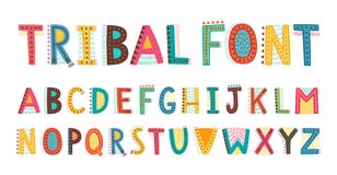 Tribal cute alphabet font. Uppercase doodle Letters