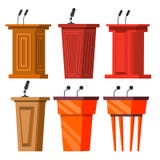 Tribunställningsvektor Tomt podium med anförandemikrofonen Åhörarerum Talare högtalareföreläsning Isolerad plan tecknad film vektor illustrationer Tribunställningsvektor Tomt podium med anförandemikrofonen Åhörarerum Talare högtalareföreläsning Isolerad plan tecknad film vektor illustrationer