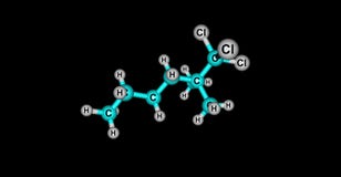 1,1,1-Trichloro-2,2-dimethylhexane molecular structure isolated on black. Dimethylhexane is a branched alkane used in the aviation industry. It is moderately stock illustration 1,1,1-Trichloro-2,2-dimethylhexane molecular structure isolated on black. Dimethylhexane is a branched alkane used in the aviation industry. It is moderately stock illustration