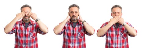 Triple image of man as secret keeping concept royalty free stock photo Triple image of man as secret keeping concept royalty free stock photo