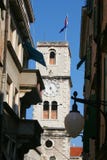 Trogir sikt på tornet och den gamla staden, Kroatien arkivbild Trogir sikt på tornet och den gamla staden, Kroatien arkivbild