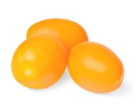 Trois tomates jaunes d'isolement sur le blanc Plan rapproch? Vue de c?t? photos stock Trois tomates jaunes d'isolement sur le blanc Plan rapproch? Vue de c?t? photos stock